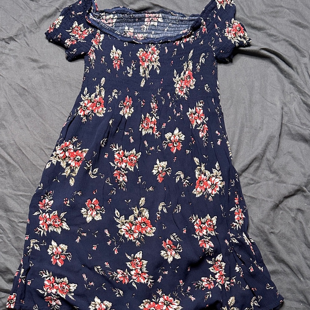 Elegant Floral Navy Mini Dress
